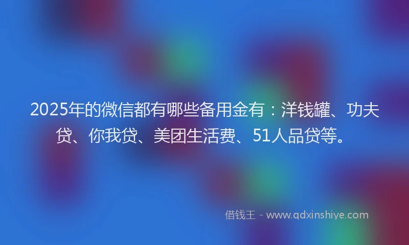 2025年的微信都有哪些备用金有：洋钱罐、功夫贷、你我贷、美团生活费、51人品贷等。
