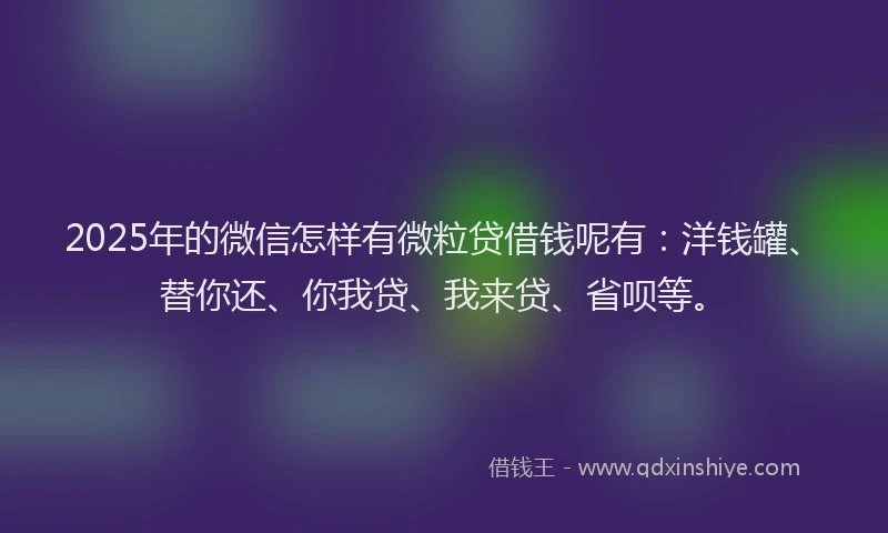 2025年的微信怎样有微粒贷借钱呢有：洋钱罐、替你还、你我贷、我来贷、省呗等。