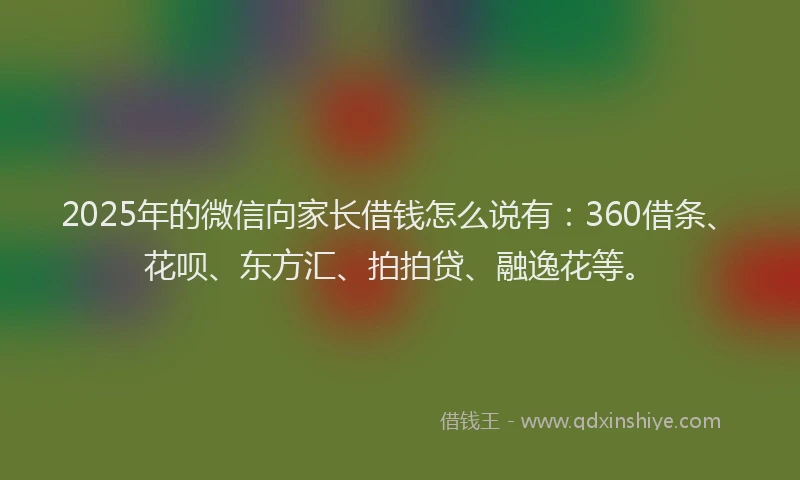 2025年的微信向家长借钱怎么说有：360借条、花呗、东方汇、拍拍贷、融逸花等。