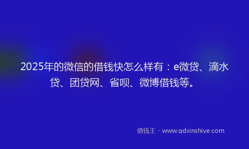 2025年的微信的借钱快怎么样有：e微贷、滴水贷、团贷网、省呗、微博借钱等。