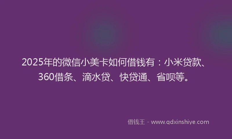 2025年的微信小美卡如何借钱有：小米贷款、360借条、滴水贷、快贷通、省呗等。