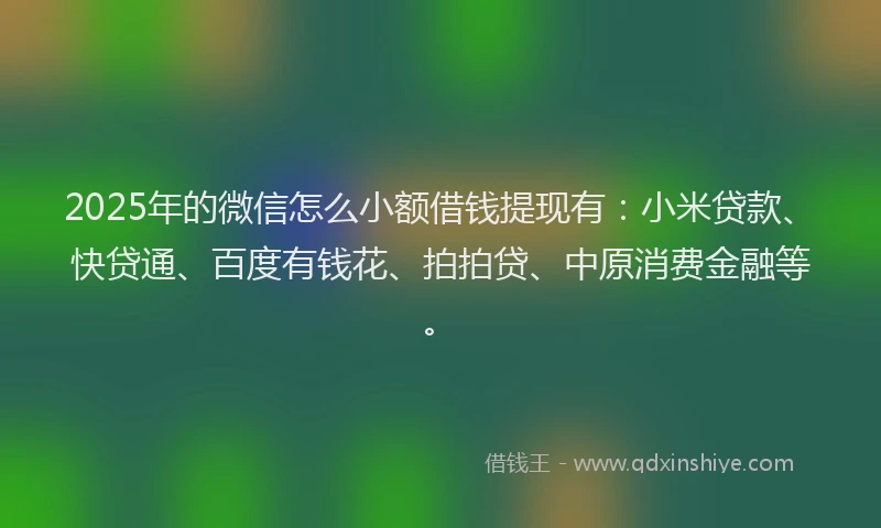 2025年的微信怎么小额借钱提现有：小米贷款、快贷通、百度有钱花、拍拍贷、中原消费金融等。