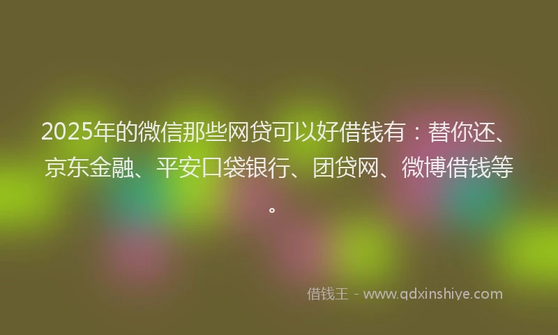 2025年的微信那些网贷可以好借钱有：替你还、京东金融、平安口袋银行、团贷网、微博借钱等。