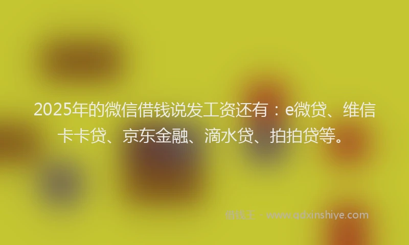 2025年的微信借钱说发工资还有：e微贷、维信卡卡贷、京东金融、滴水贷、拍拍贷等。