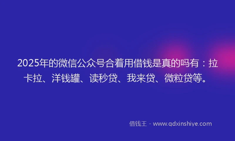 2025年的微信公众号合着用借钱是真的吗有：拉卡拉、洋钱罐、读秒贷、我来贷、微粒贷等。