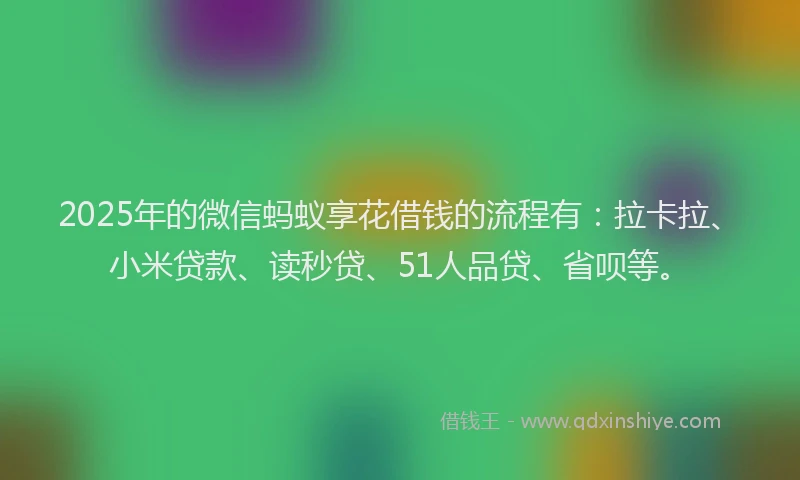 2025年的微信蚂蚁享花借钱的流程有：拉卡拉、小米贷款、读秒贷、51人品贷、省呗等。