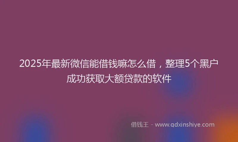 2025年最新微信能借钱嘛怎么借，整理5个黑户成功获取大额贷款的软件