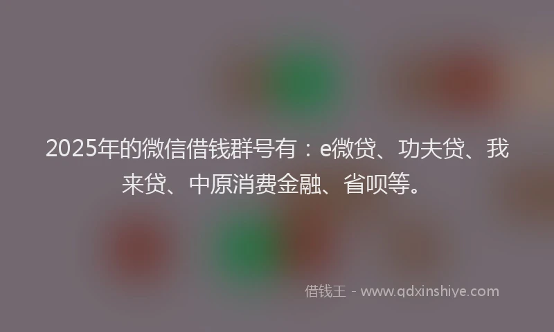 2025年的微信借钱群号有：e微贷、功夫贷、我来贷、中原消费金融、省呗等。