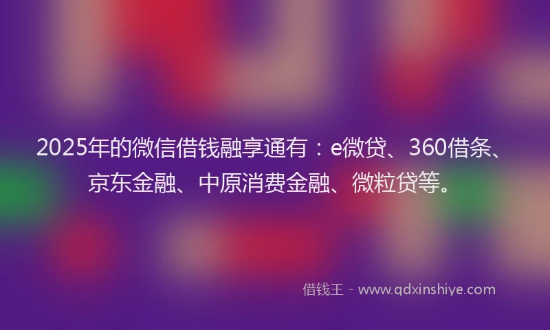 2025年的微信借钱融享通有：e微贷、360借条、京东金融、中原消费金融、微粒贷等。
