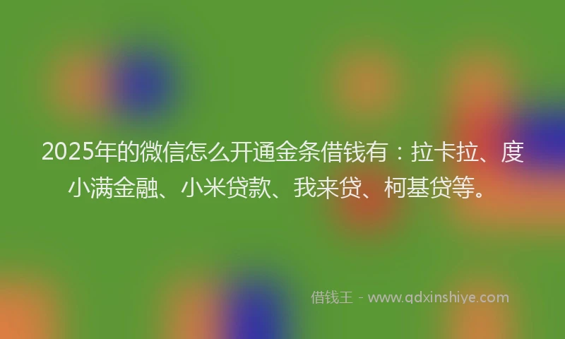 2025年的微信怎么开通金条借钱有：拉卡拉、度小满金融、小米贷款、我来贷、柯基贷等。