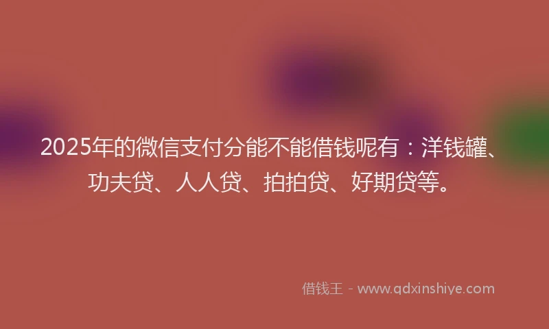 2025年的微信支付分能不能借钱呢有：洋钱罐、功夫贷、人人贷、拍拍贷、好期贷等。