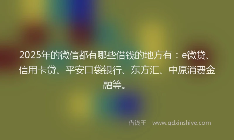 2025年的微信都有哪些借钱的地方有：e微贷、信用卡贷、平安口袋银行、东方汇、中原消费金融等。