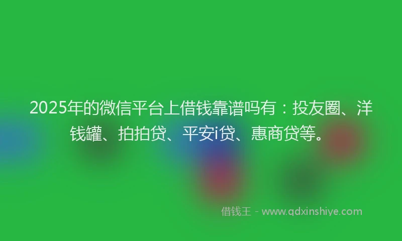 2025年的微信平台上借钱靠谱吗有：投友圈、洋钱罐、拍拍贷、平安i贷、惠商贷等。