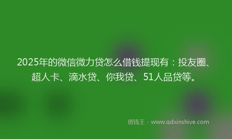 2025年的微信微力贷怎么借钱提现有：投友圈、超人卡、滴水贷、你我贷、51人品贷等。