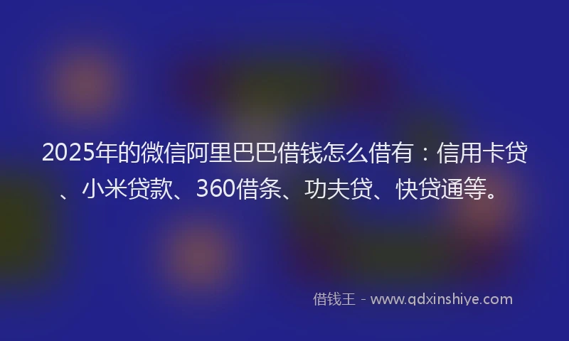 2025年的微信阿里巴巴借钱怎么借有：信用卡贷、小米贷款、360借条、功夫贷、快贷通等。