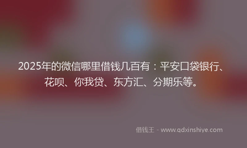 2025年的微信哪里借钱几百有：平安口袋银行、花呗、你我贷、东方汇、分期乐等。