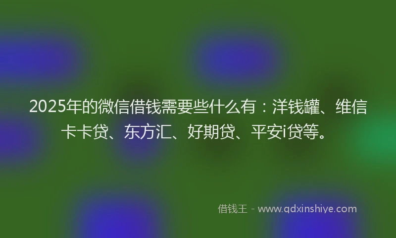 2025年的微信借钱需要些什么有：洋钱罐、维信卡卡贷、东方汇、好期贷、平安i贷等。