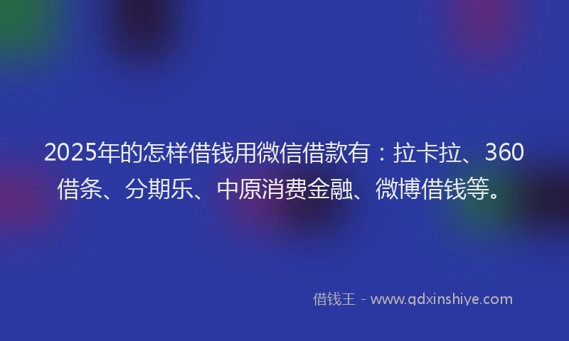 2025年的怎样借钱用微信借款有：拉卡拉、360借条、分期乐、中原消费金融、微博借钱等。