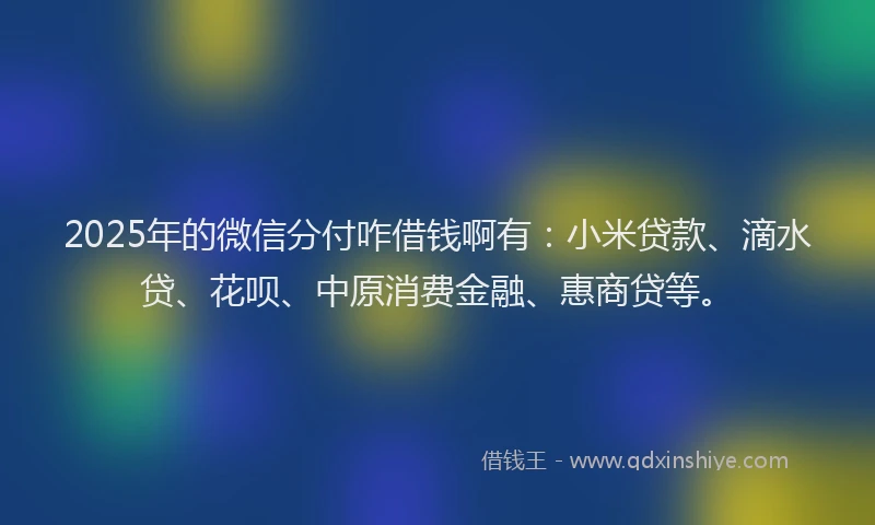 2025年的微信分付咋借钱啊有：小米贷款、滴水贷、花呗、中原消费金融、惠商贷等。