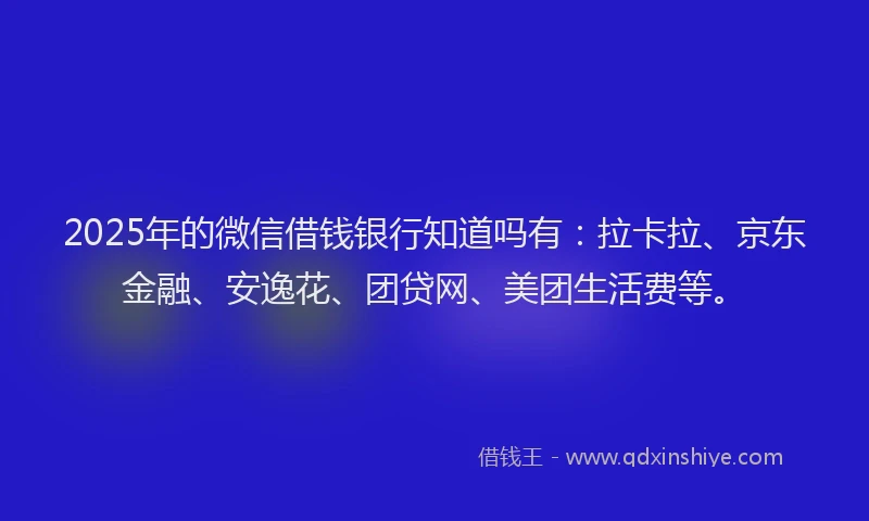 2025年的微信借钱银行知道吗有：拉卡拉、京东金融、安逸花、团贷网、美团生活费等。