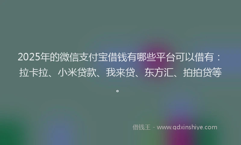 2025年的微信支付宝借钱有哪些平台可以借有：拉卡拉、小米贷款、我来贷、东方汇、拍拍贷等。
