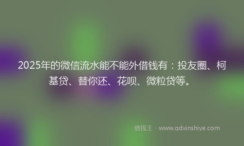 2025年的微信流水能不能外借钱有：投友圈、柯基贷、替你还、花呗、微粒贷等。