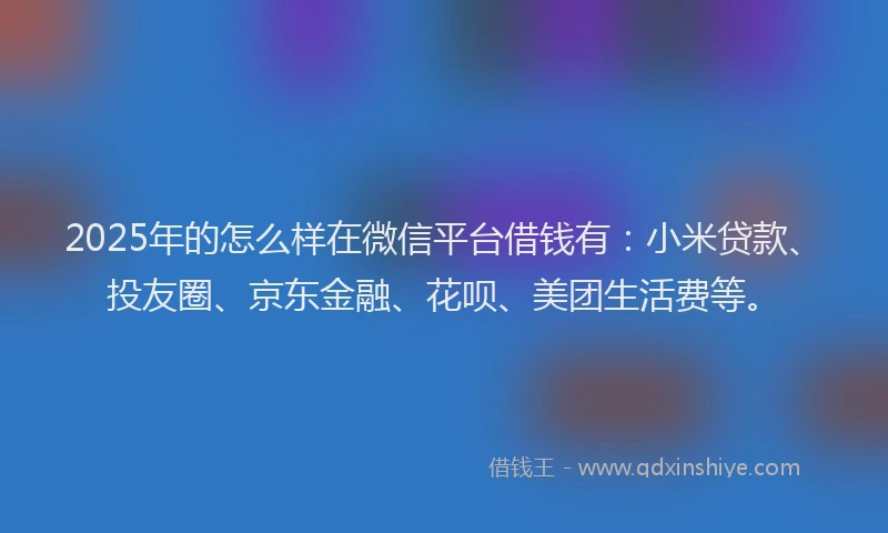 2025年的怎么样在微信平台借钱有：小米贷款、投友圈、京东金融、花呗、美团生活费等。