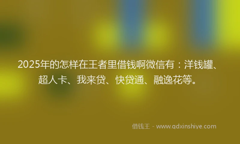 2025年的怎样在王者里借钱啊微信有：洋钱罐、超人卡、我来贷、快贷通、融逸花等。