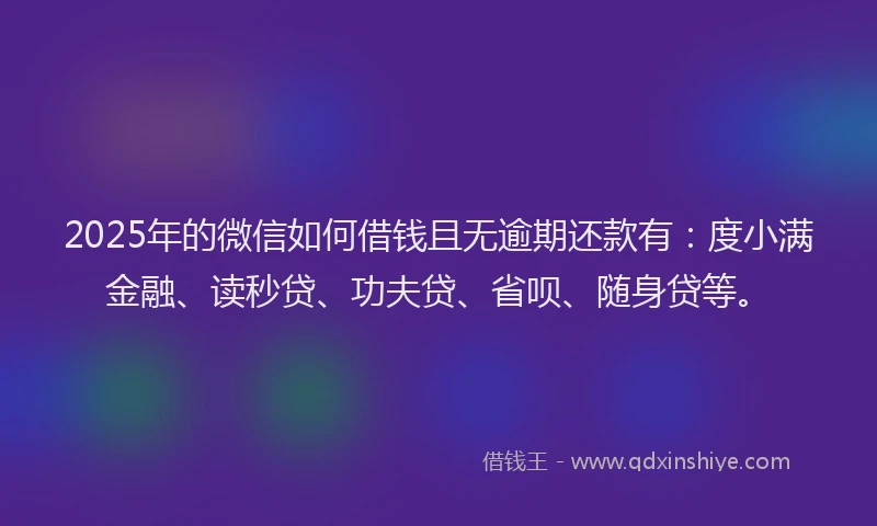 2025年的微信如何借钱且无逾期还款有：度小满金融、读秒贷、功夫贷、省呗、随身贷等。