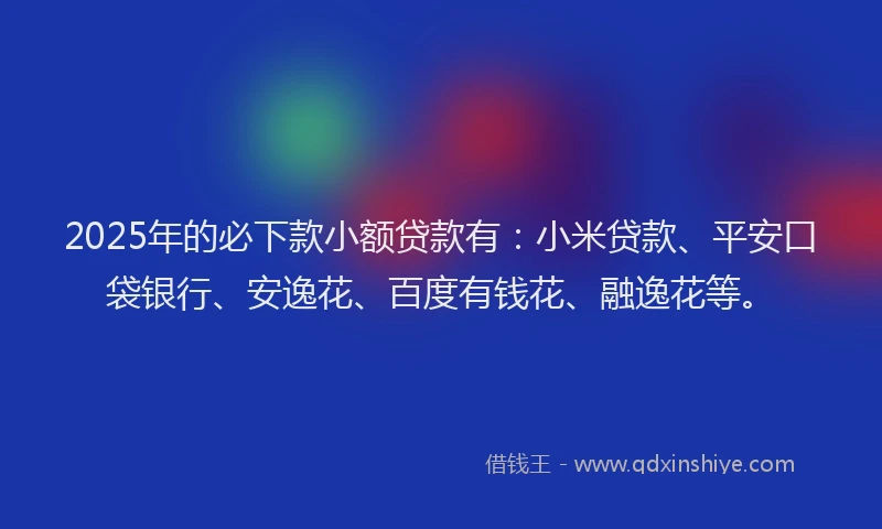 2025年的必下款小额贷款有：小米贷款、平安口袋银行、安逸花、百度有钱花、融逸花等。