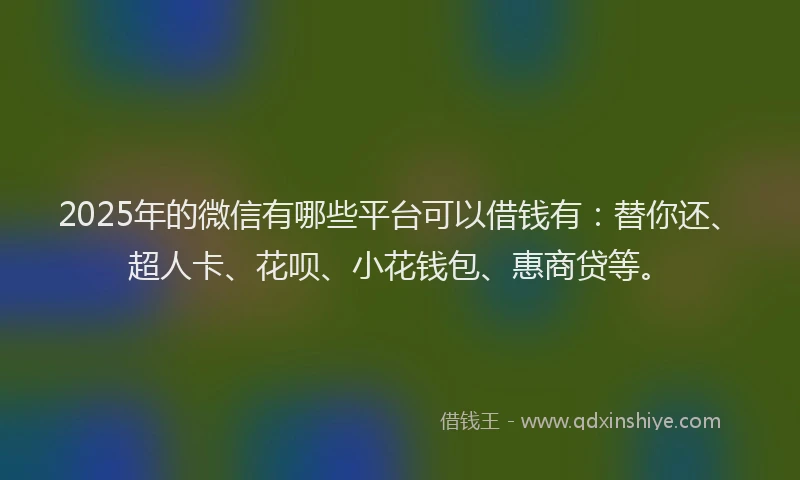 2025年的微信有哪些平台可以借钱有：替你还、超人卡、花呗、小花钱包、惠商贷等。