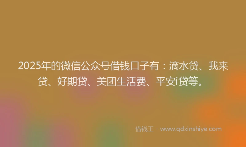 2025年的微信公众号借钱口子有：滴水贷、我来贷、好期贷、美团生活费、平安i贷等。