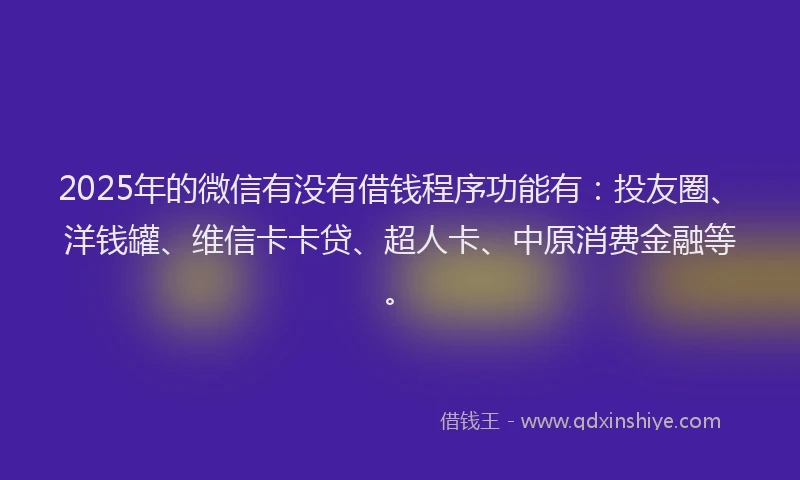 2025年的微信有没有借钱程序功能有：投友圈、洋钱罐、维信卡卡贷、超人卡、中原消费金融等。