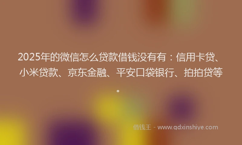 2025年的微信怎么贷款借钱没有有：信用卡贷、小米贷款、京东金融、平安口袋银行、拍拍贷等。