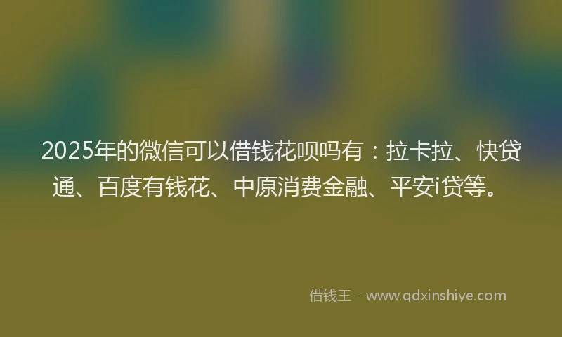 2025年的微信可以借钱花呗吗有：拉卡拉、快贷通、百度有钱花、中原消费金融、平安i贷等。