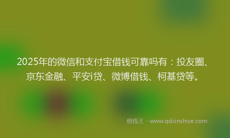 2025年的微信和支付宝借钱可靠吗有：投友圈、京东金融、平安i贷、微博借钱、柯基贷等。