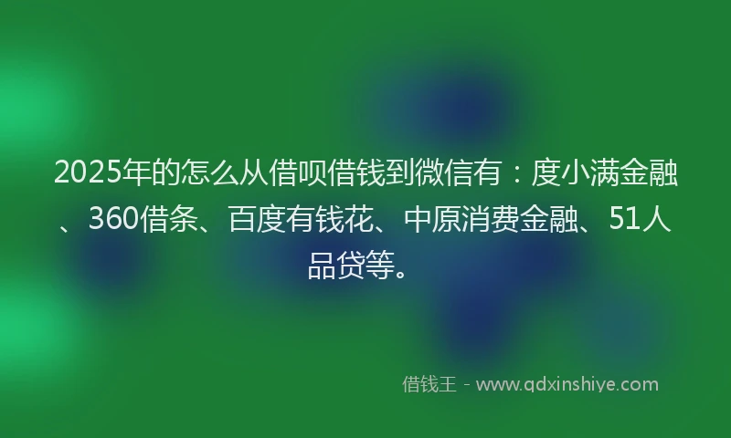 2025年的怎么从借呗借钱到微信有：度小满金融、360借条、百度有钱花、中原消费金融、51人品贷等。