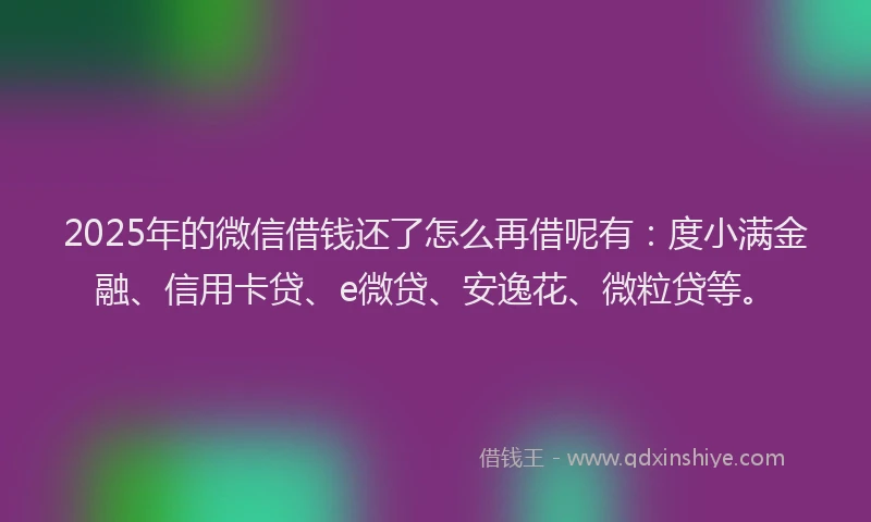 2025年的微信借钱还了怎么再借呢有：度小满金融、信用卡贷、e微贷、安逸花、微粒贷等。