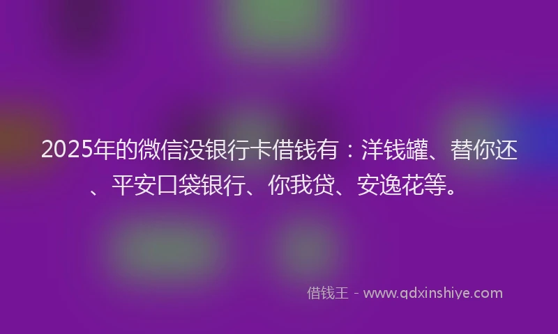 2025年的微信没银行卡借钱有：洋钱罐、替你还、平安口袋银行、你我贷、安逸花等。