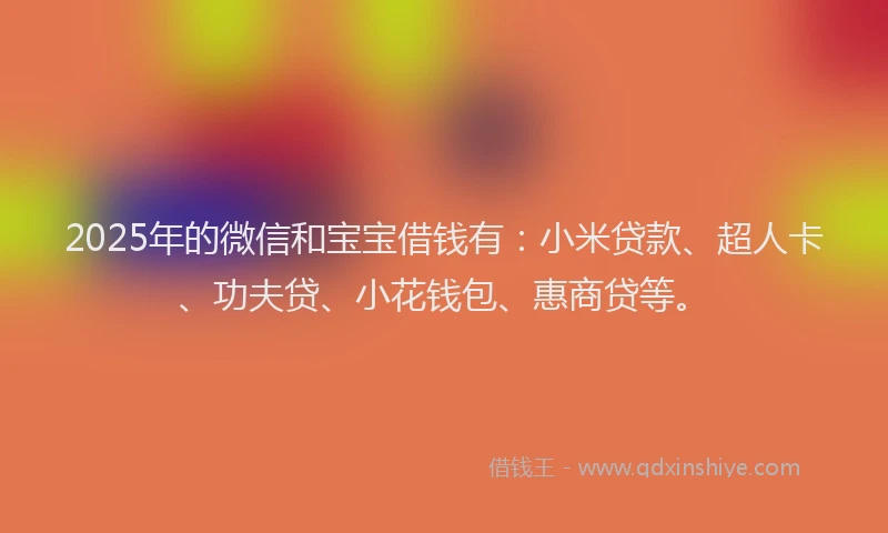 2025年的微信和宝宝借钱有：小米贷款、超人卡、功夫贷、小花钱包、惠商贷等。