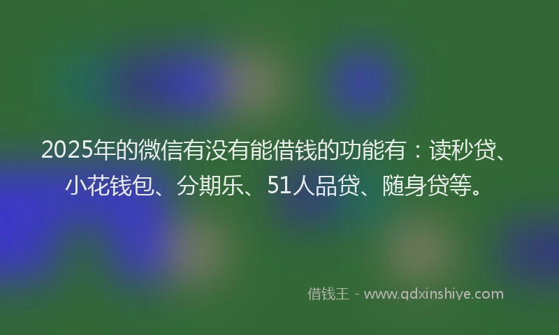 2025年的微信有没有能借钱的功能有：读秒贷、小花钱包、分期乐、51人品贷、随身贷等。
