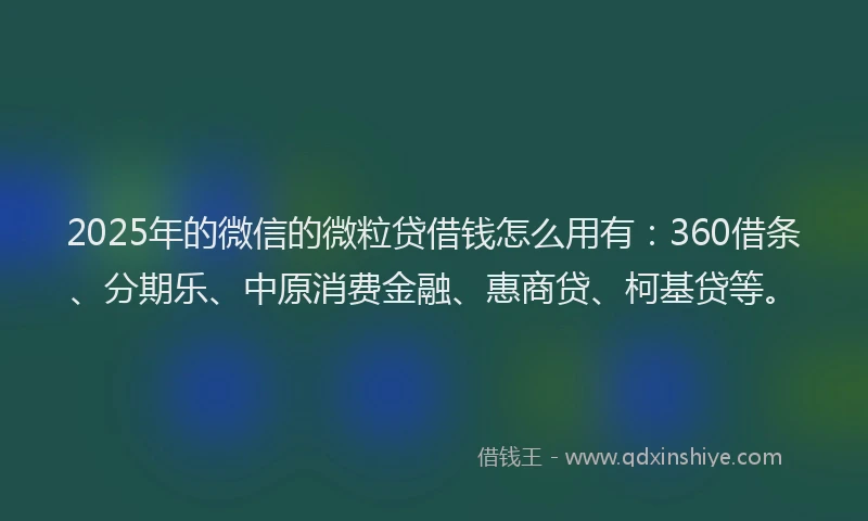 2025年的微信的微粒贷借钱怎么用有：360借条、分期乐、中原消费金融、惠商贷、柯基贷等。