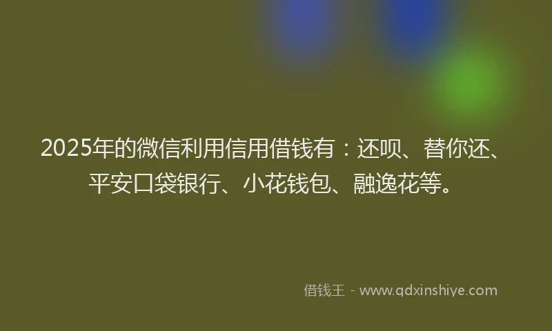 2025年的微信利用信用借钱有：还呗、替你还、平安口袋银行、小花钱包、融逸花等。