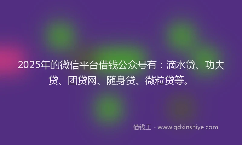 2025年的微信平台借钱公众号有：滴水贷、功夫贷、团贷网、随身贷、微粒贷等。