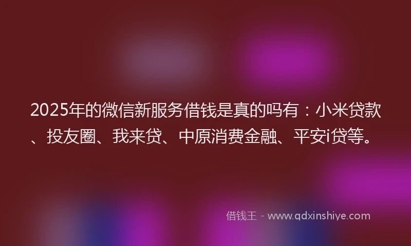 2025年的微信新服务借钱是真的吗有：小米贷款、投友圈、我来贷、中原消费金融、平安i贷等。