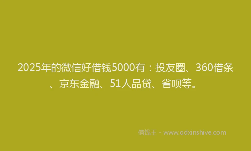 2025年的微信好借钱5000有：投友圈、360借条、京东金融、51人品贷、省呗等。