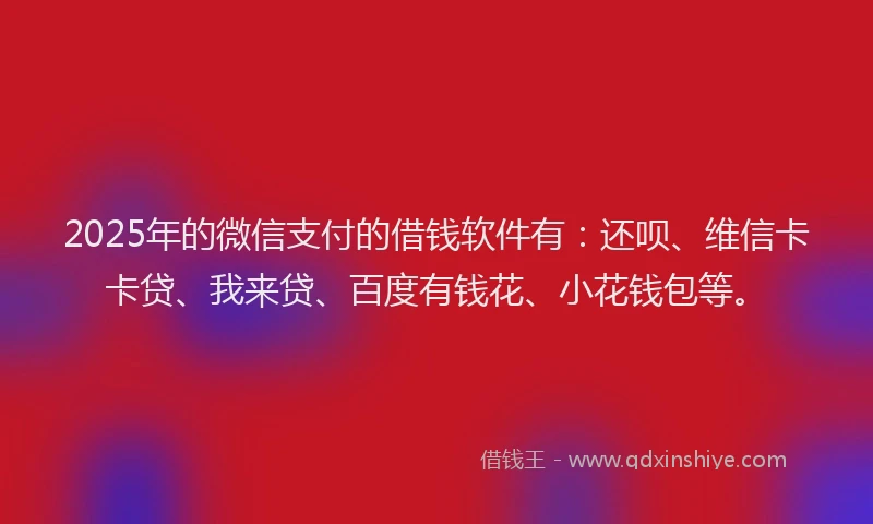 2025年的微信支付的借钱软件有：还呗、维信卡卡贷、我来贷、百度有钱花、小花钱包等。