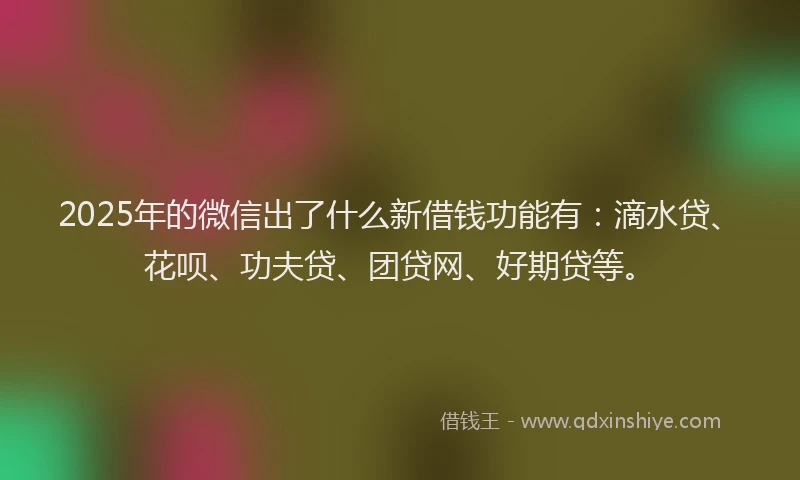 2025年的微信出了什么新借钱功能有：滴水贷、花呗、功夫贷、团贷网、好期贷等。