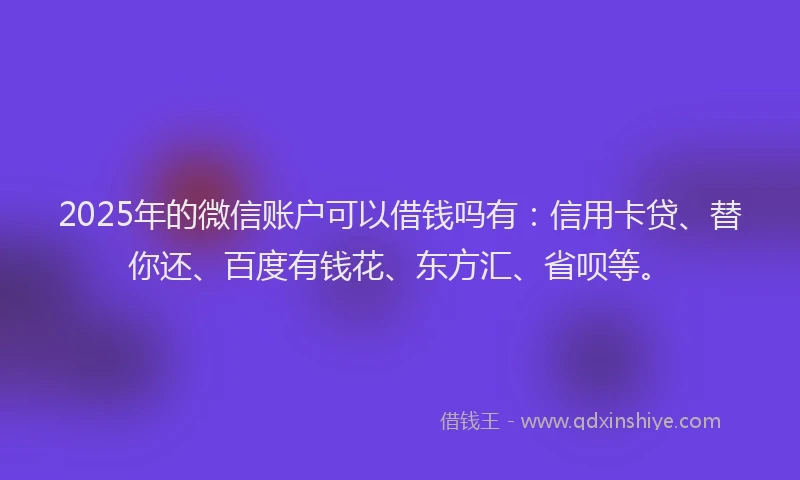 2025年的微信账户可以借钱吗有：信用卡贷、替你还、百度有钱花、东方汇、省呗等。