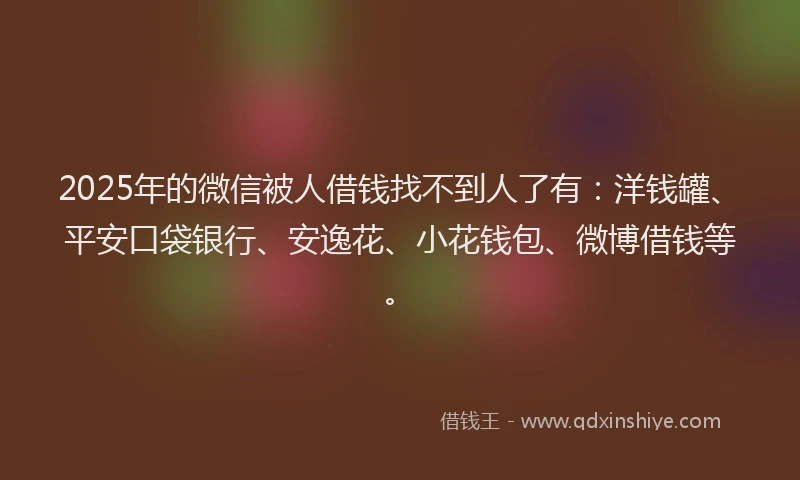 2025年的微信被人借钱找不到人了有：洋钱罐、平安口袋银行、安逸花、小花钱包、微博借钱等。